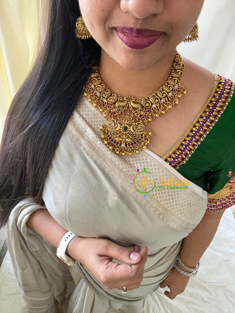 Premium Gold Look Alike Peacock Neckpiece -Ghungroo-G5937