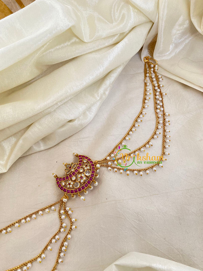 Red White AD Stone Chandh Jada Bun Billai with Maatil -Bridal Jada Billai -Pearl Maatil -G0125