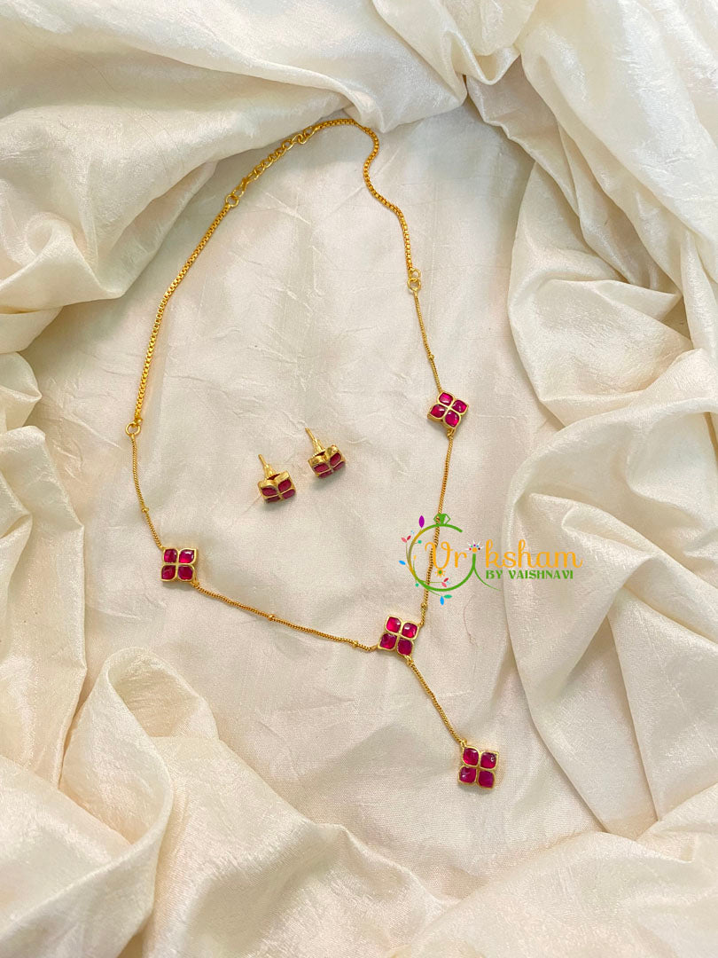 Jadau Kundan Fancy Pendant Chain -Pink-J1003