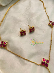 Jadau Kundan Fancy Pendant Chain -Pink-J1003