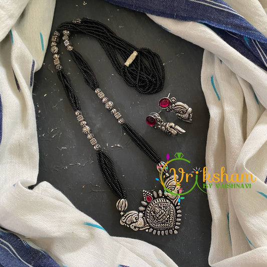 Lakshmi Pendant Black Beaded Chain -S0051