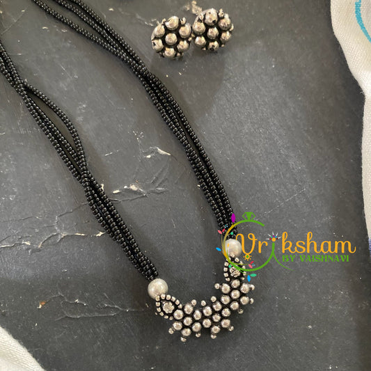 Floral Pendants Black Bead Short Chain -S0104