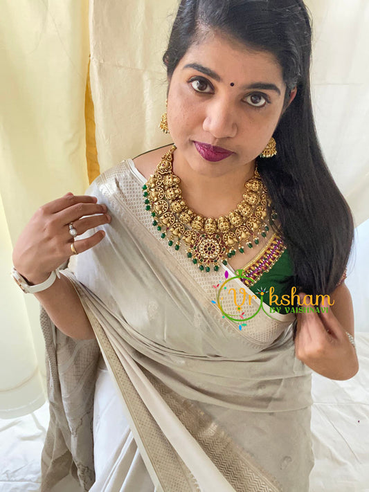 Premium Lakshmi Temple Short Neckpiece-Green Bead-G5930