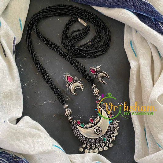 Half Moon Pendant Black Beaded Chain- Ghungroo -S0061