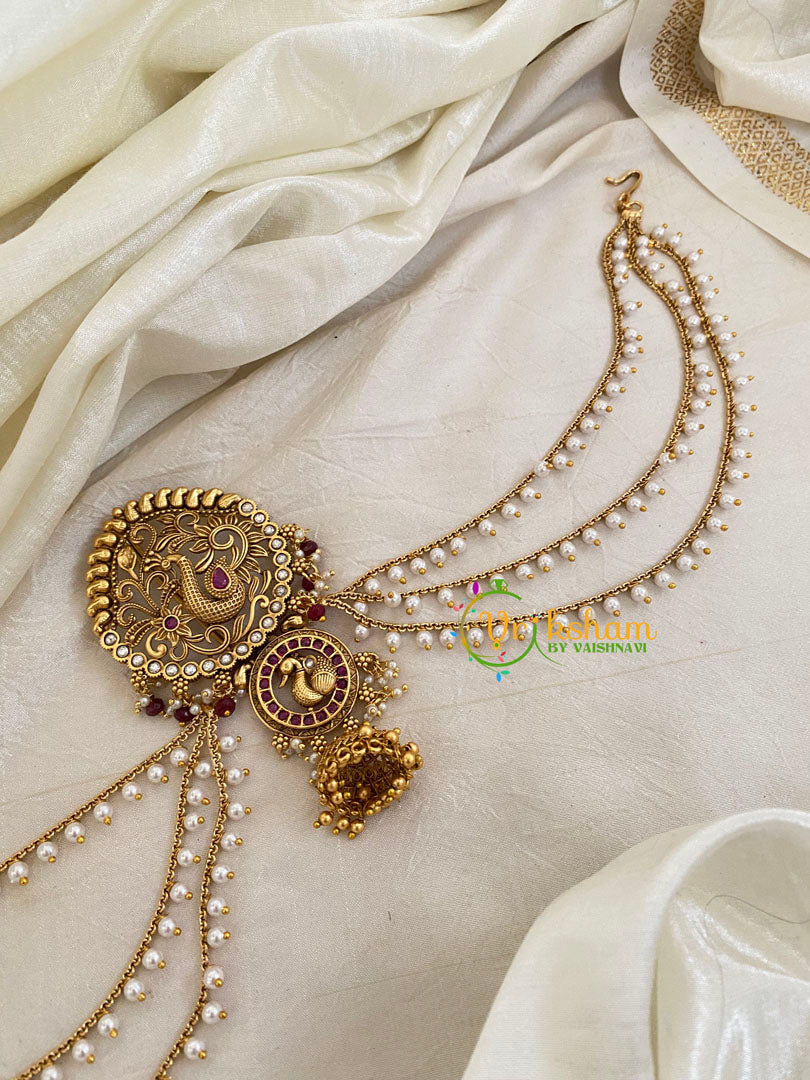 Red Lakshmi Jada Bun Billai with Maatil -Bridal Jada Billai -Pearl Maatil -G0114