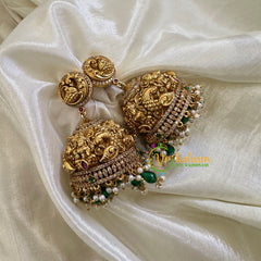 Premium Peacock AD Stone Jhumkas -Green Bead Pearl -G10409