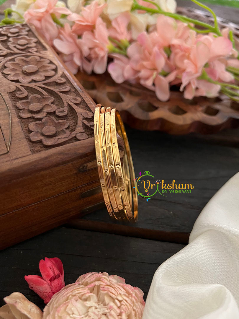Gold Daily Wear Thin Bangles-Stripes and Dots-G3505
