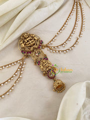Red Green Stone Lakshmi Jada Bun Billai with Maatil -Bridal Jada Billai -Pearl Maatil -G0110