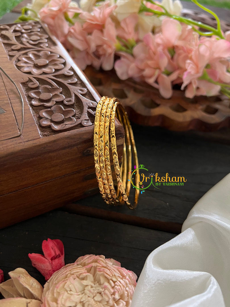 Gold Daily Wear Thin Bangles-Embossed Dice-G3510