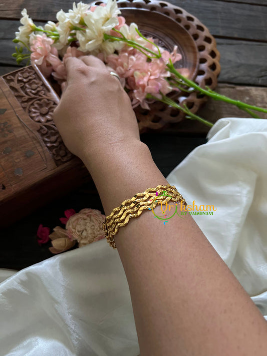 Gold Daily Wear Thin Bangles-Curvy Dotted-G3509