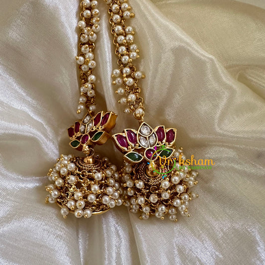 Traditional Jhumkas with Maatil-Lotus-Pearl-G10428