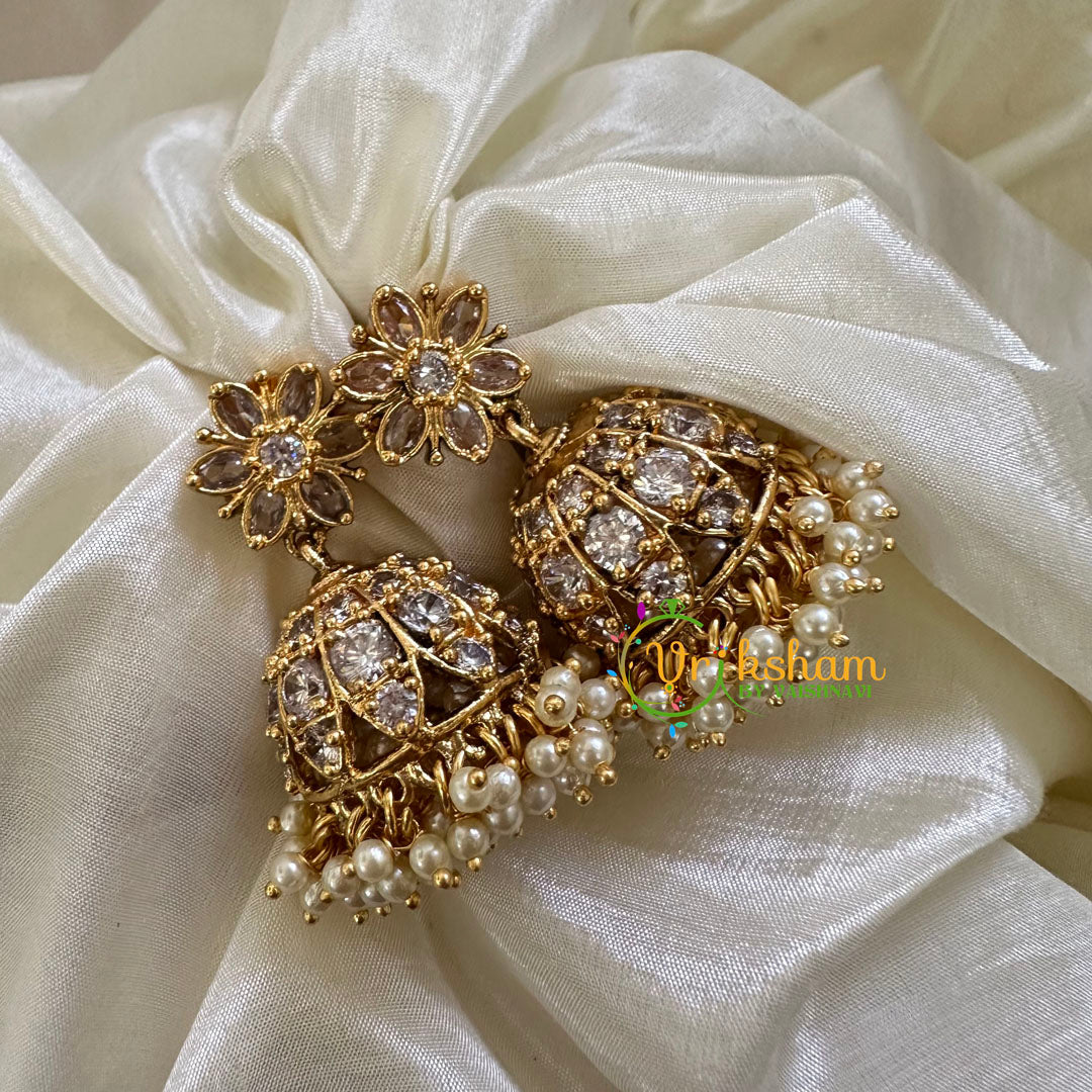 Premium White AD Stone Jhumkas - G10423