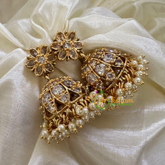 Premium White AD Stone Jhumkas - G10423