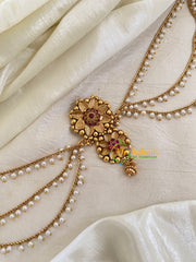 Red Stone Floral Jada Bun Billai with Maatil -Bridal Jada Billai -Pearl Maatil -G0106