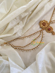 Red Stone Floral Jada Bun Billai with Maatil -Bridal Jada Billai -Pearl Maatil -G0106