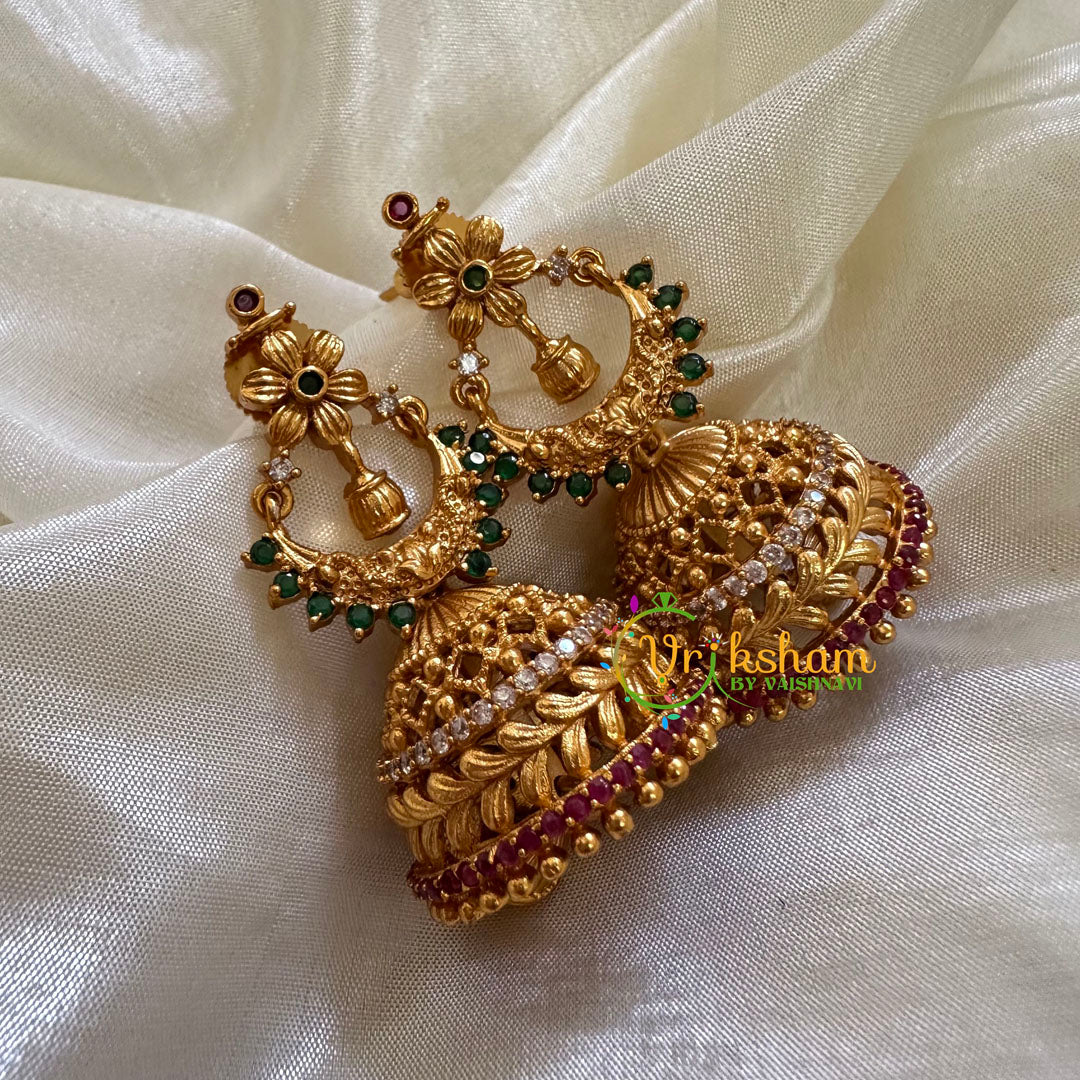 Premium AD Stone Jhumkas - Red Green-G10422