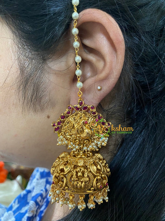 Traditional Peacock Jhumkas with Maatil-Red-G3139