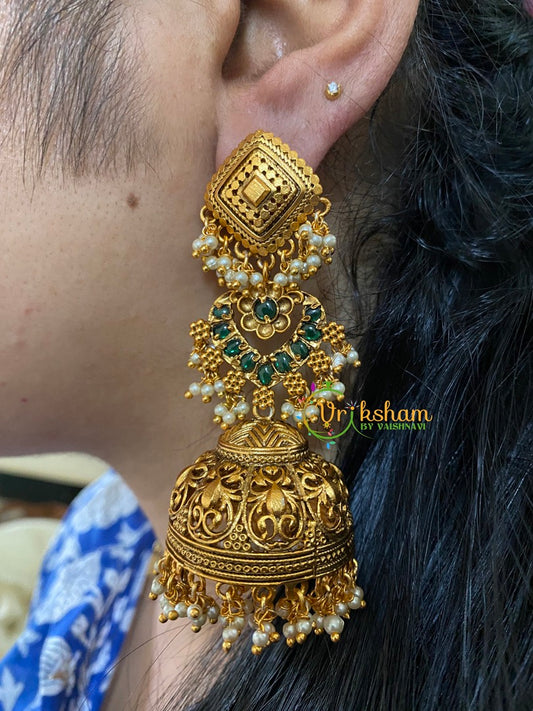 Traditional Three Tier Long Jhumkas-Green-G3146