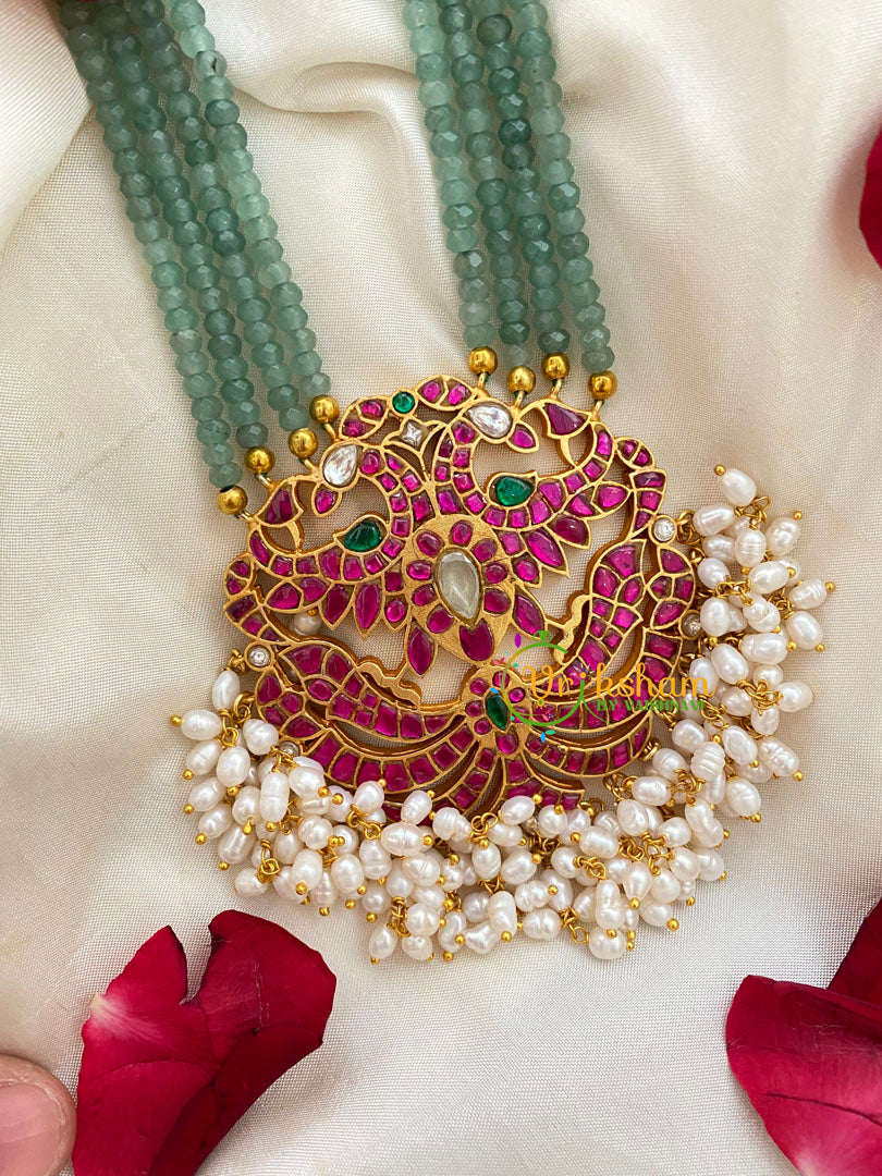 Exquisite Jadau Kundan Pendant Green Mala-J430