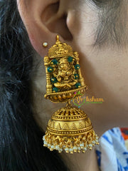 Beaded Traditional Lakshmi Temple Jhumkas-Green-G3131