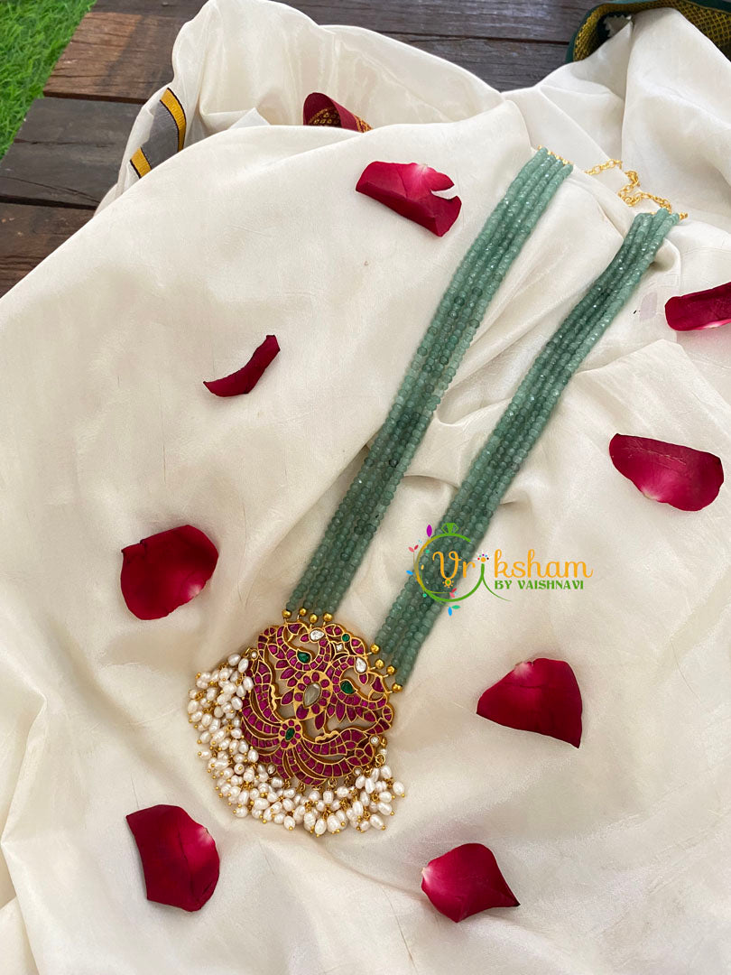 Exquisite Jadau Kundan Pendant Green Mala-J430