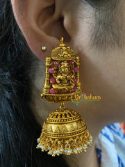 Beaded Traditional Lakshmi Temple Jhumkas-Pink-G3130