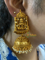 Beaded Traditional Lakshmi Temple Jhumkas-Pearl-G3129