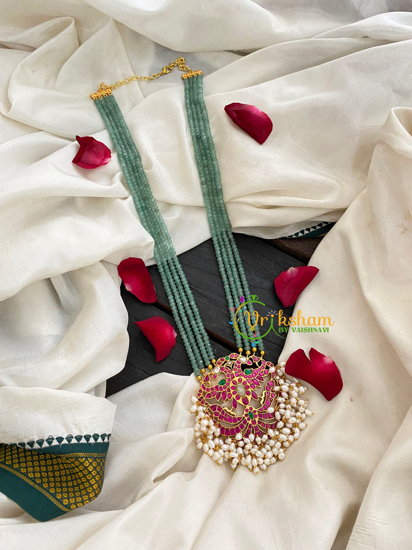 Exquisite Jadau Kundan Pendant Green Mala-J430