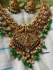 Premium Maanga Temple Short Neckpiece -Lakshmi -Red Green -G826