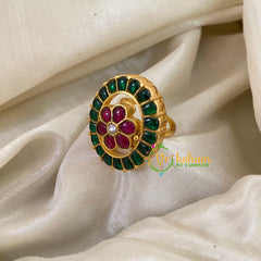 Precious Jadau Kundan Floral Finger Ring-Red Green 3-G4340