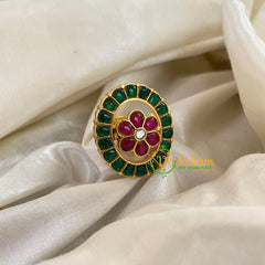 Precious Jadau Kundan Floral Finger Ring-Red Green 3-G4340