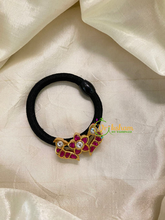 Precious Jadau Kundan Pendant Rubber Band -Dual Peacock-H391