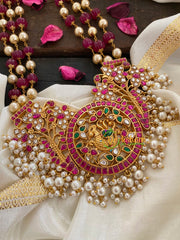 Pink and Pearl Bead Layered Royal Jadau Kundan Neckpiece -J260