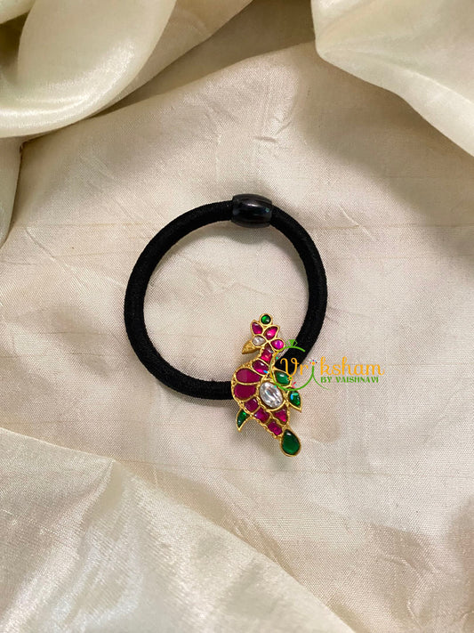 Precious Jadau Kundan Pendant Rubber Band -Peacock-H395