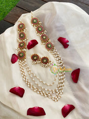 Layered Pearl Malai with Floral Pendants-J404