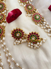 Layered Pearl Malai with Floral Pendants-J404