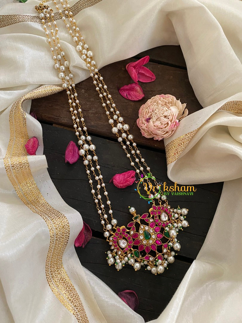 Precious Kundan Jadau Pendant Pearl Mala-Floral Dual-J232