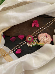 Precious Kundan Jadau Pendant Pearl Mala-Round Floral-J230