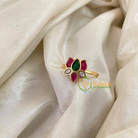 Precious Jadau Kundan Finger Ring-Lotus-J1102