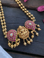 Layered Golden Bead Jadau Kundan Lakshmi Neckpiece-J258