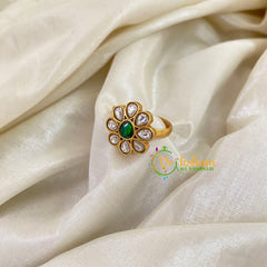 Precious Jadau Kundan Floral Finger Ring-White Green-J1117