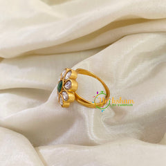 Precious Jadau Kundan Floral Finger Ring-White Green-J1117