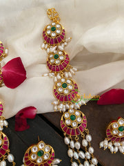 Layered Pearl Malai with Chandhbali Pendants-J490
