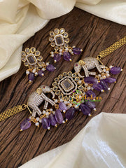 Dual Elephant Victorian Diamond High Neck Choker-Purple Floral-VV974