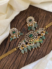 Dual Elephant Victorian Diamond High Neck Choker-Green-Square-VV958