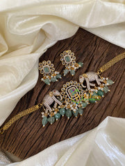 Dual Elephant Victorian Diamond High Neck Choker-Pastel Green-VV972