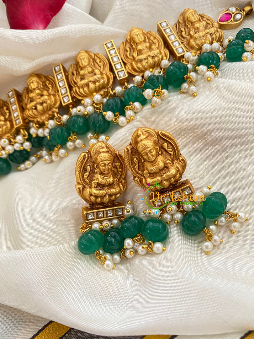Jadau Kundan Lakshmi High neck Choker-Green Bead-J400
