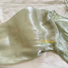 Premium Pista Green Organza Designer Readymade Blouse  -VS3073