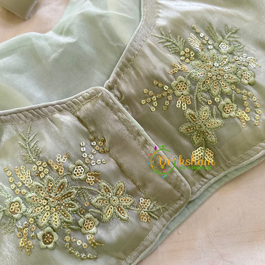 Premium Pista Green Organza Designer Readymade Blouse  -VS3073