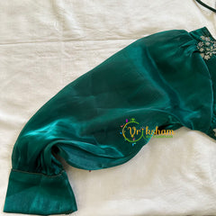 Premium Peacock Green Organza Designer Readymade Blouse  -VS3078